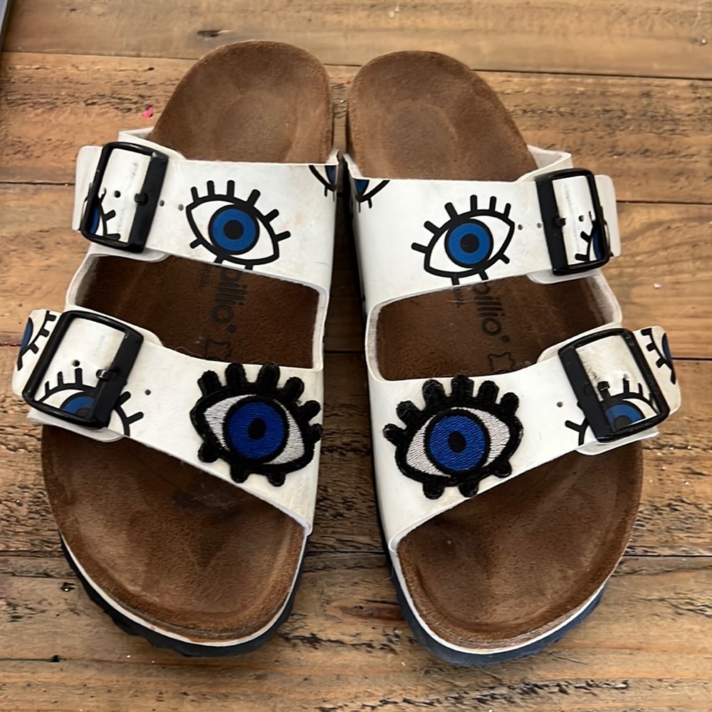 White embroidered Papillo Birkenstock Evil Eye